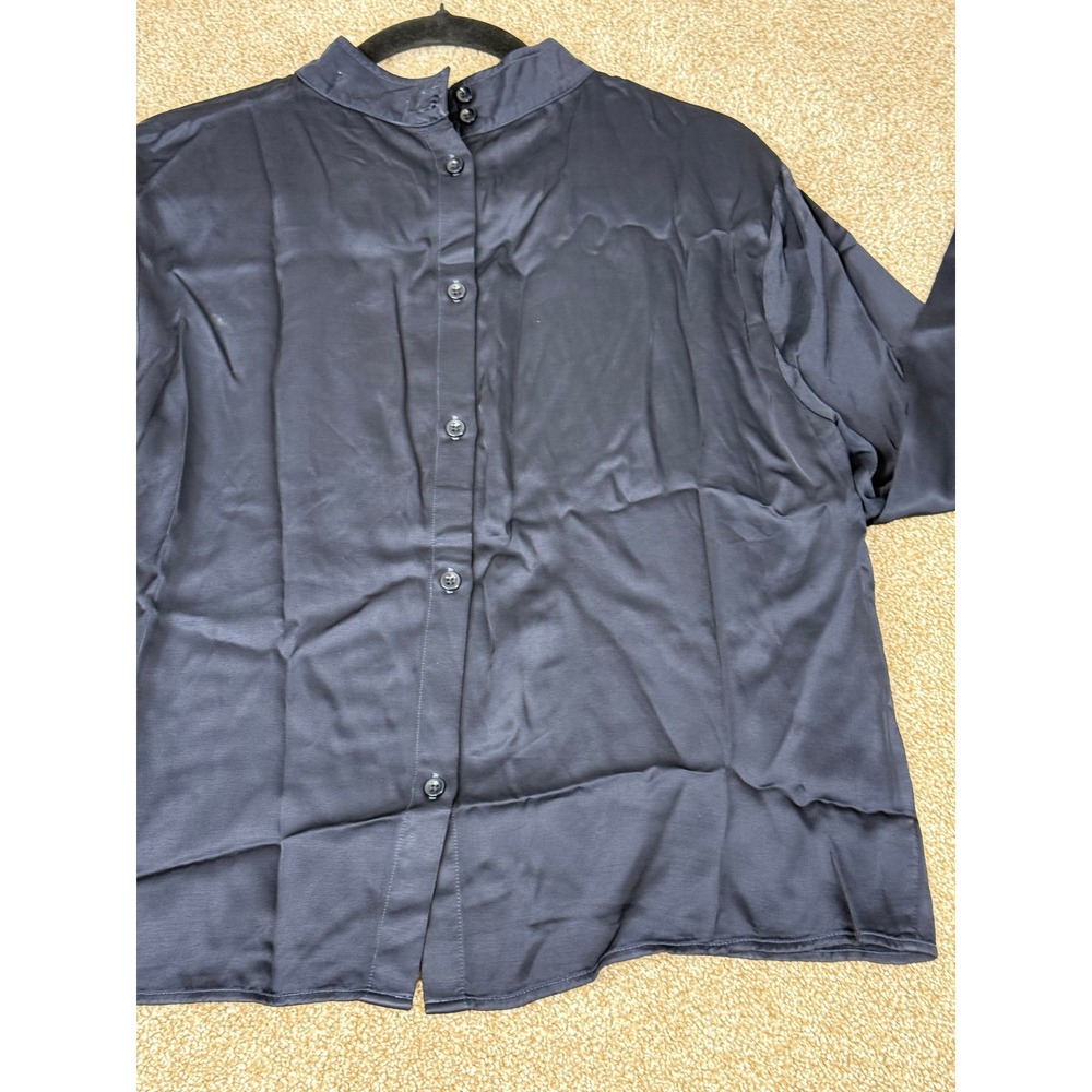 NEW Cloth & Stone Womens Mock Neck Long Sleeve Blouse Navy Eclipse Large Anthro